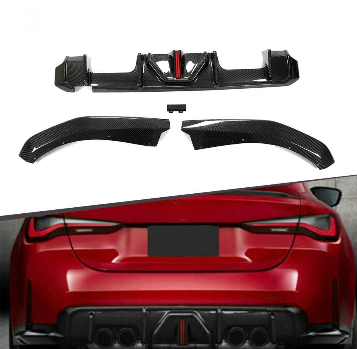 G8X M3/M4 DRY CARBON FIBER LED REAR DIFFUSER – AGGRESSIVE REAR STYLING FOR 2021–2023 MODELS