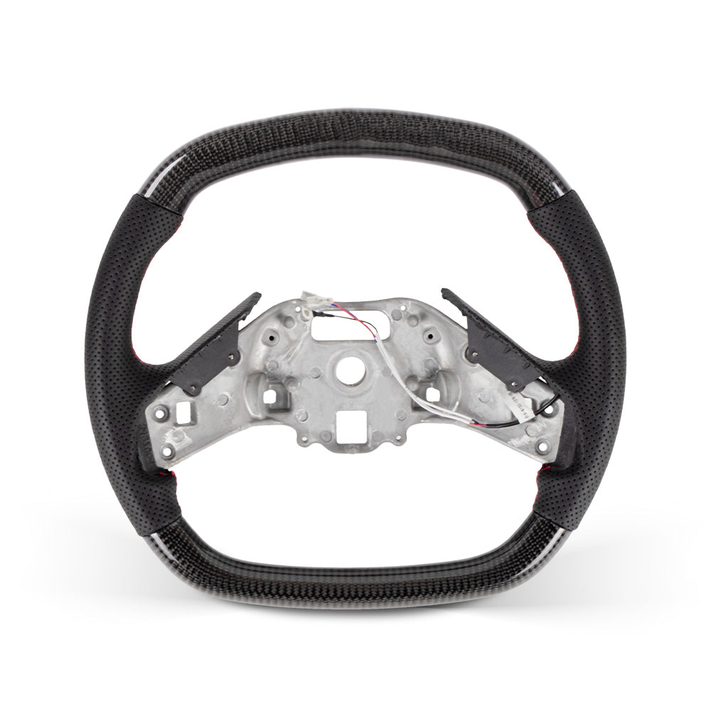 2020+ CORVETTE C8 FLAT BOTTOM STEERING WHEEL IN GLOSS CARBON & NAPPA PERFORATED LEATHER