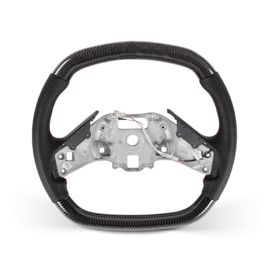 2020+ CORVETTE C8 FLAT BOTTOM STEERING WHEEL IN GLOSS CARBON & NAPPA PERFORATED LEATHER