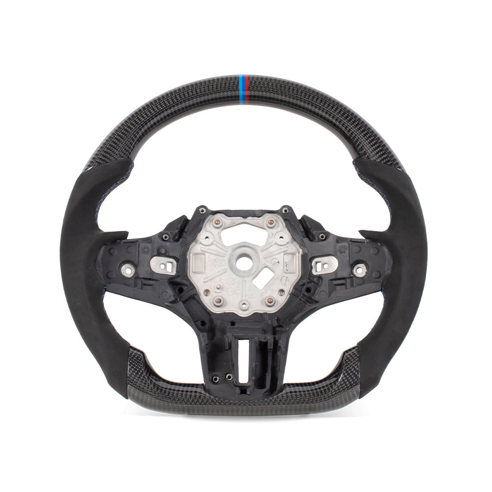 BMW G SERIES FLAT BOTTOM GLOSS CARBON FIBER STEERING WHEEL & ALCATARA GRIP
