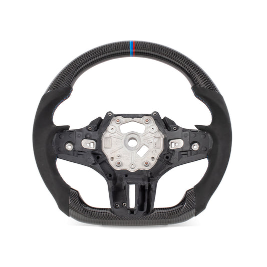 BMW G SERIES FLAT BOTTOM GLOSS CARBON FIBER STEERING WHEEL & ALCATARA GRIP