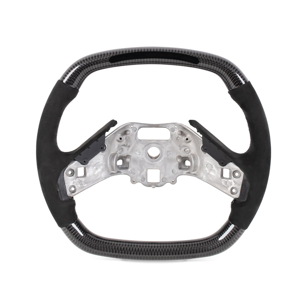 2020+ CORVETTE C8 FLAT BOTTOM STEERING WHEEL IN GLOSS CARBON & ALCANTARA WITH LED RACE DISPLAY